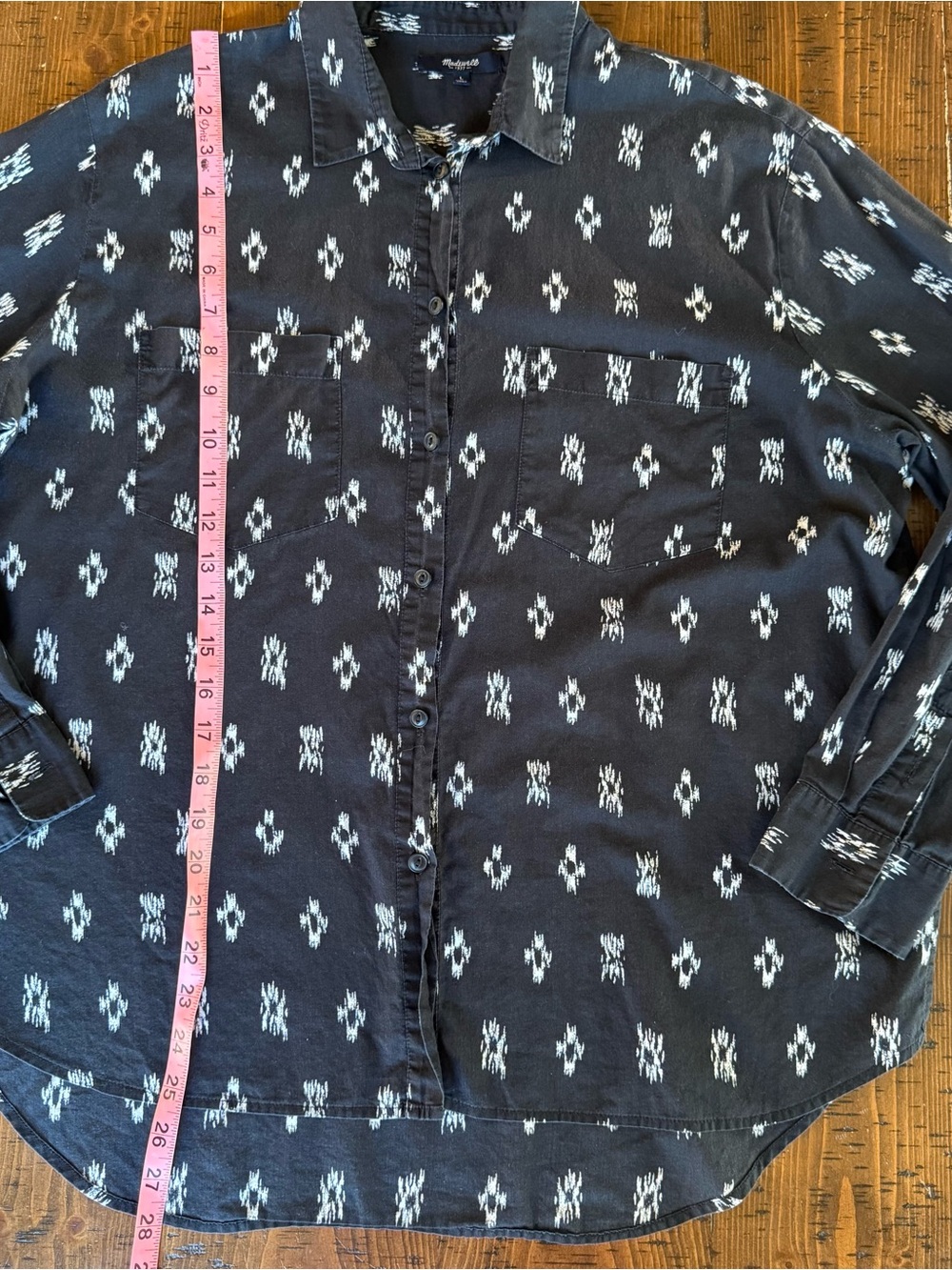 Madewell Button Down Top Black & White with Design Sz Medium EUC - Picture 6 of 9